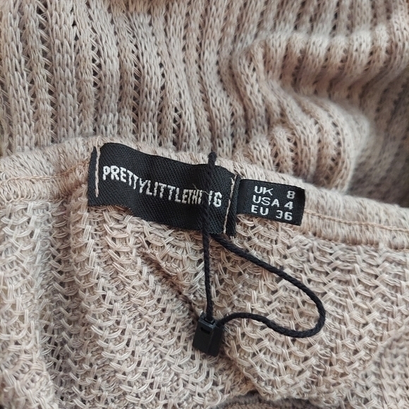 PrettyLittleThing Taupe Textured Knit Twist Cut Out Bardot Midaxi Dress Sz 4 - Picture 6 of 9
